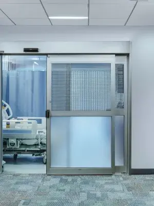 An automatic door in a hospital setting.