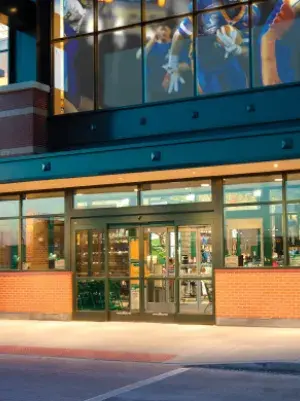 A set of storefront doors.