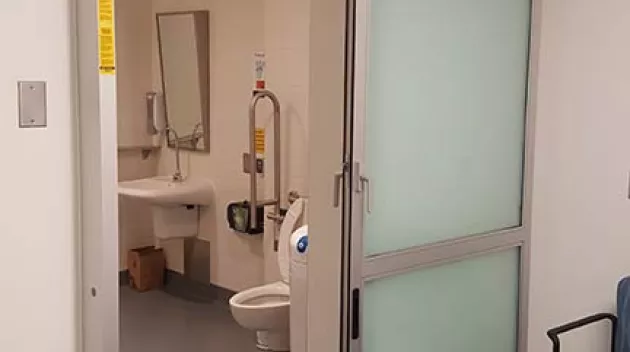 A set of doors in a hospital room.