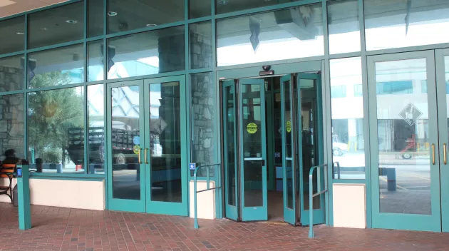 A set of folding doors to a building.