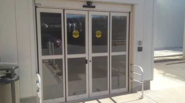 A set of folding doors to a building.