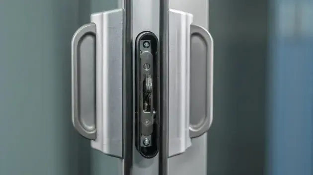 A closeup of the door latch.