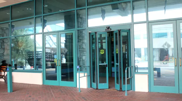 A set of folding doors to a building.