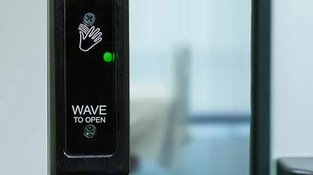 A closeup of the door sensor.