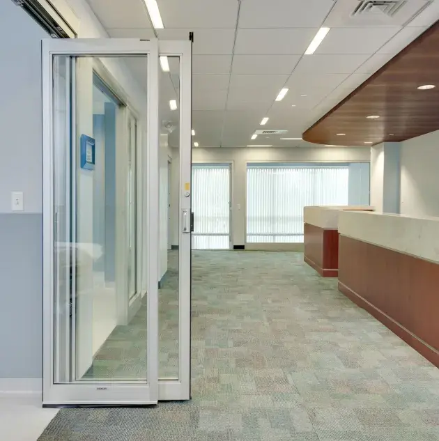 A side view of a set of hospital doors opened.