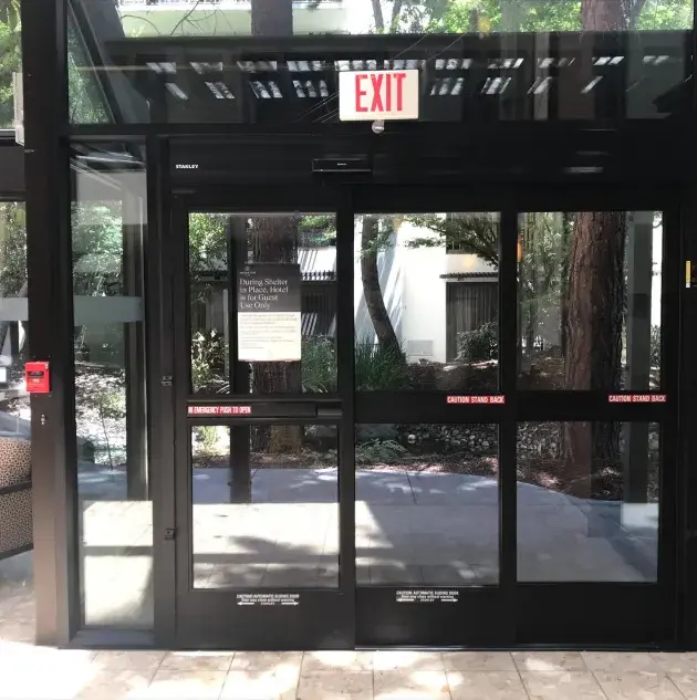 A set of telescoping automatic sliding doors.