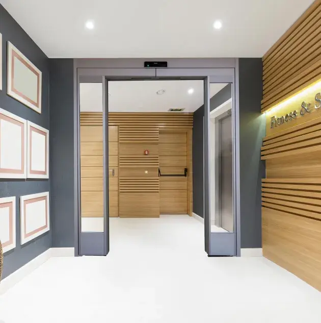 A set of open spa doors.