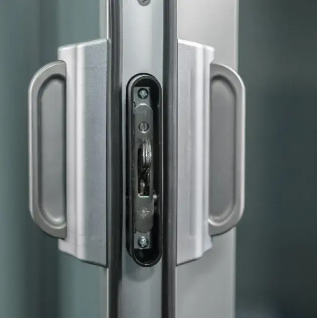 A closeup of the door latch.