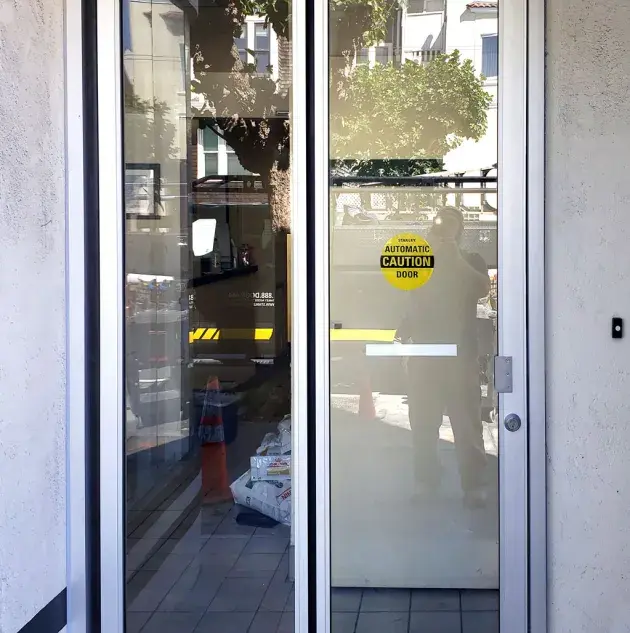 A set of folding doors to a building.