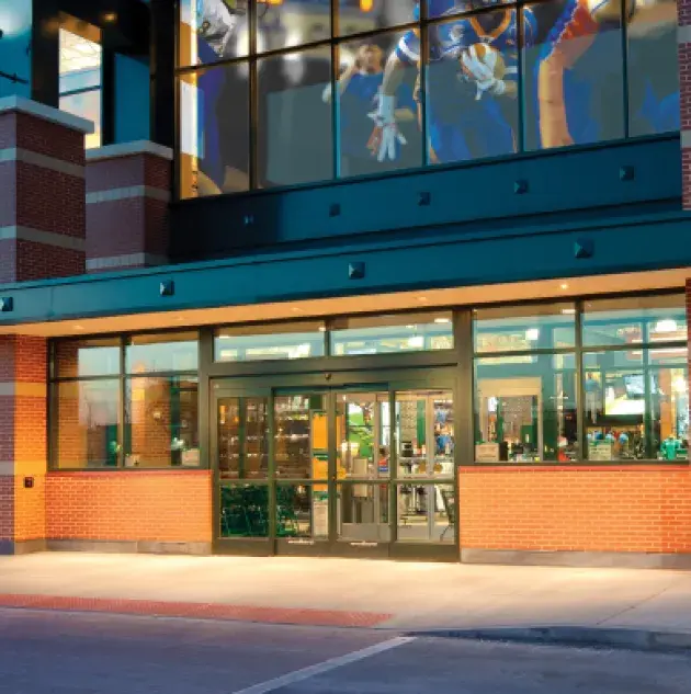 A set of storefront doors.