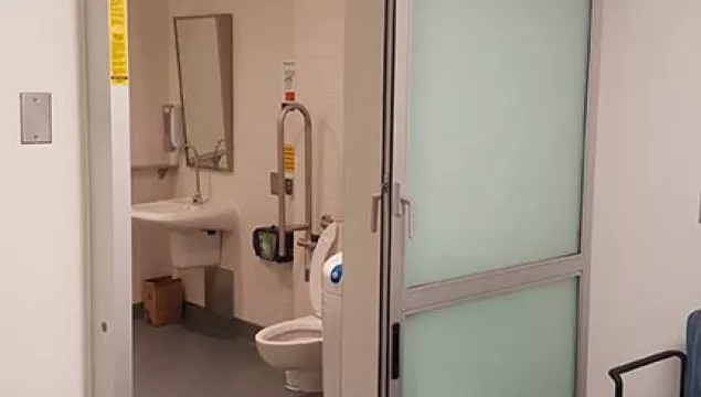 A set of doors in a hospital room.